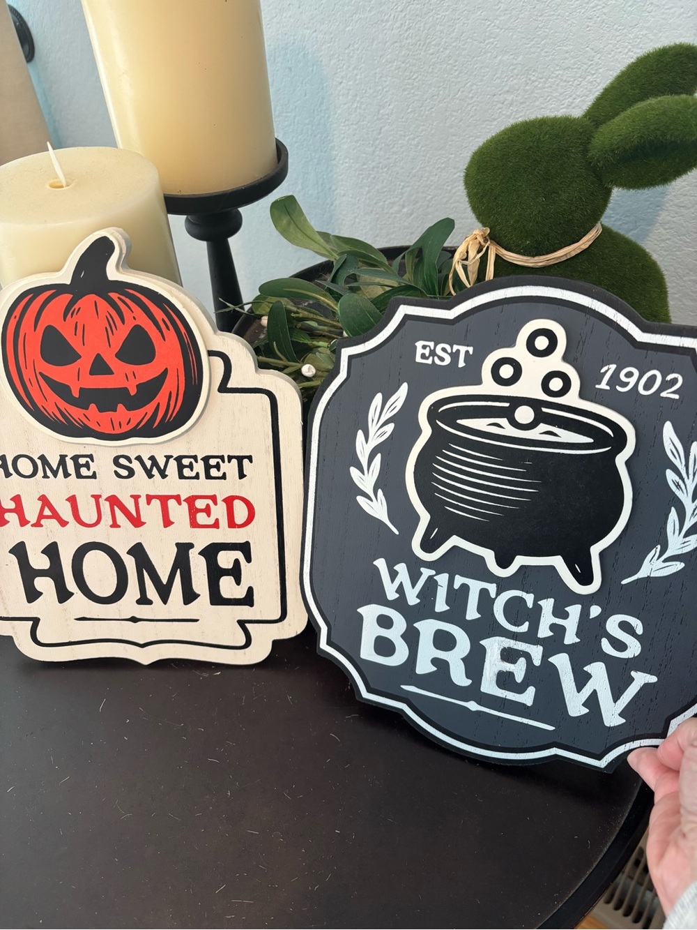 Pair Halloween Wall Signs Home Sweet Haunted Home and Witches Brew Vintage Style